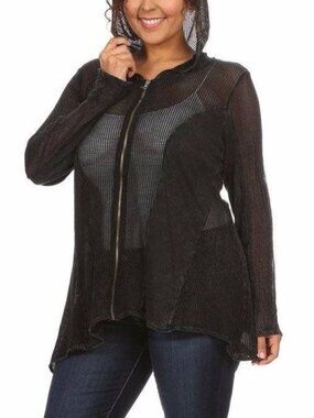 T Party black mesh detail zip up hoodie